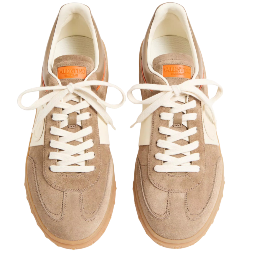 Baskets basses VALENTINO Upvillage croûte cuir nappa veau beige bande blanche