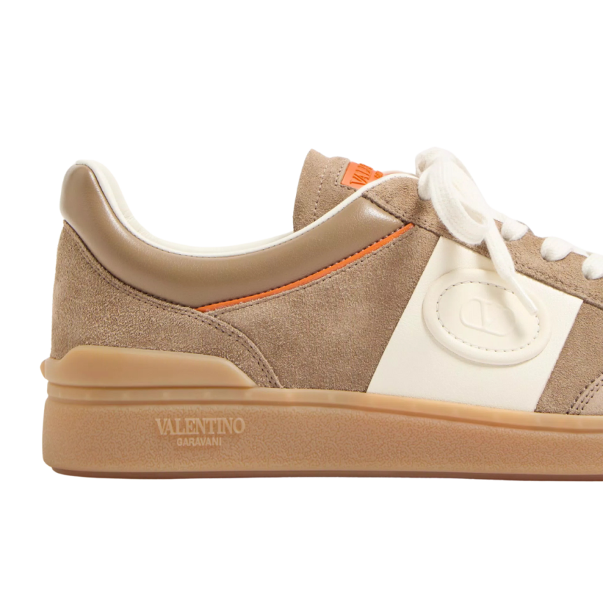 Baskets basses VALENTINO Upvillage croûte cuir nappa veau beige bande blanche