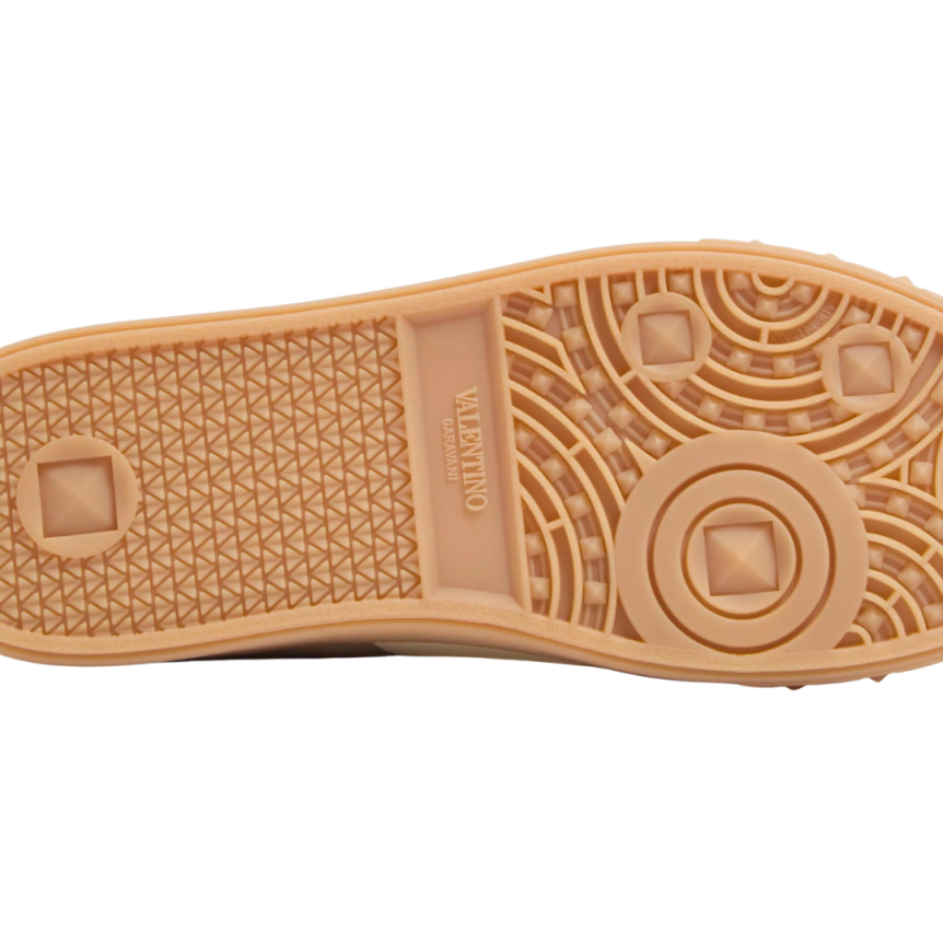 Baskets basses VALENTINO Upvillage croûte cuir nappa veau beige bande blanche