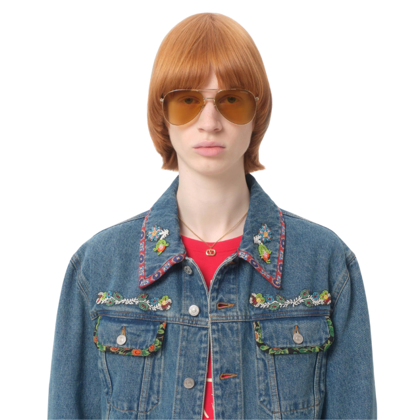 Veste Jean VALENTINO denim coton bleu broderies perle fleurs