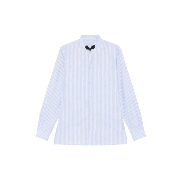 Chemise VALENTINO col mao coton bleu ciel rayure blanche passementerie