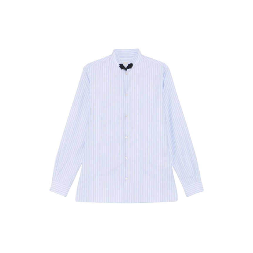 Chemise VALENTINO col mao coton bleu ciel rayure blanche passementerie