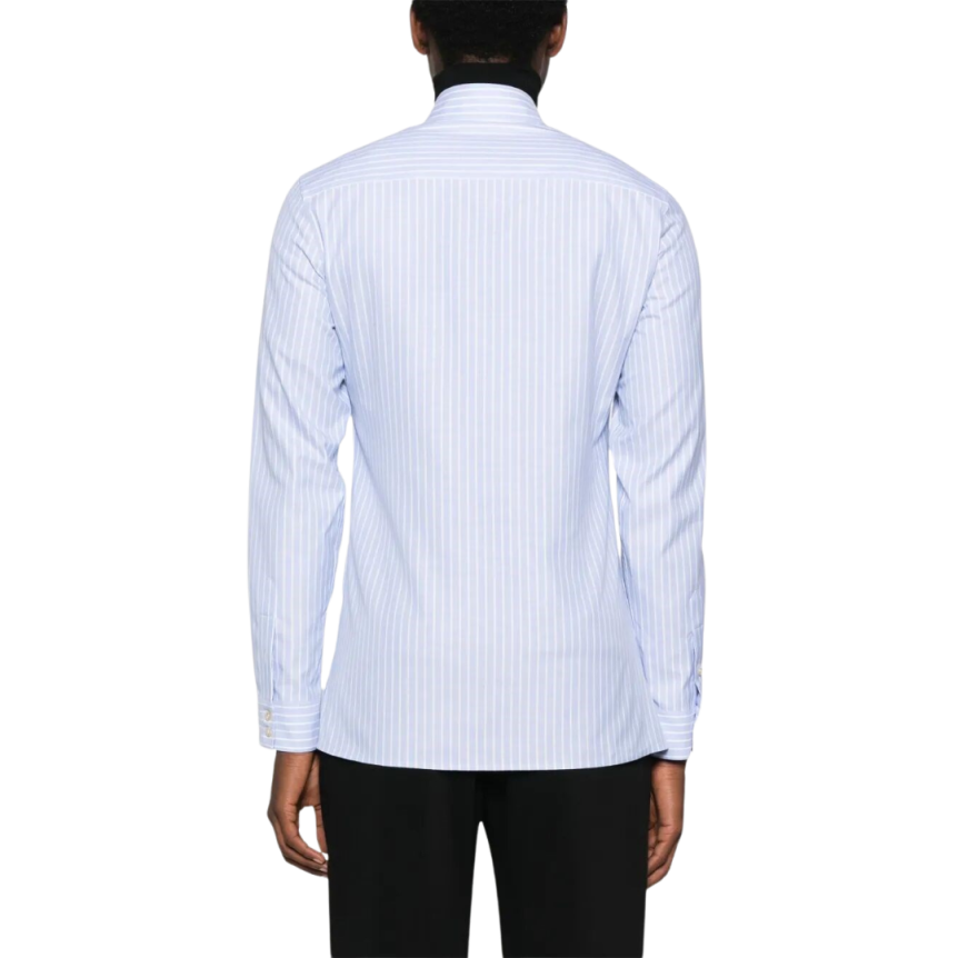 Chemise VALENTINO col mao coton bleu ciel rayure blanche passementerie