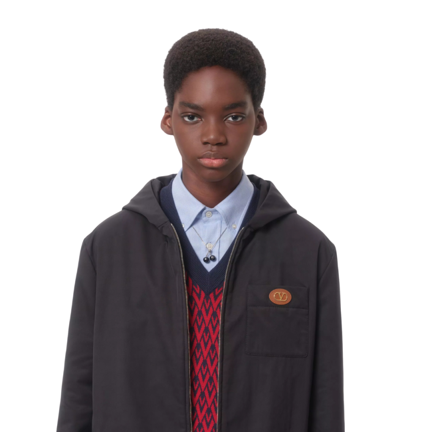 Blouson à capuche VALENTINO nylon noir poche poitrine VLogo