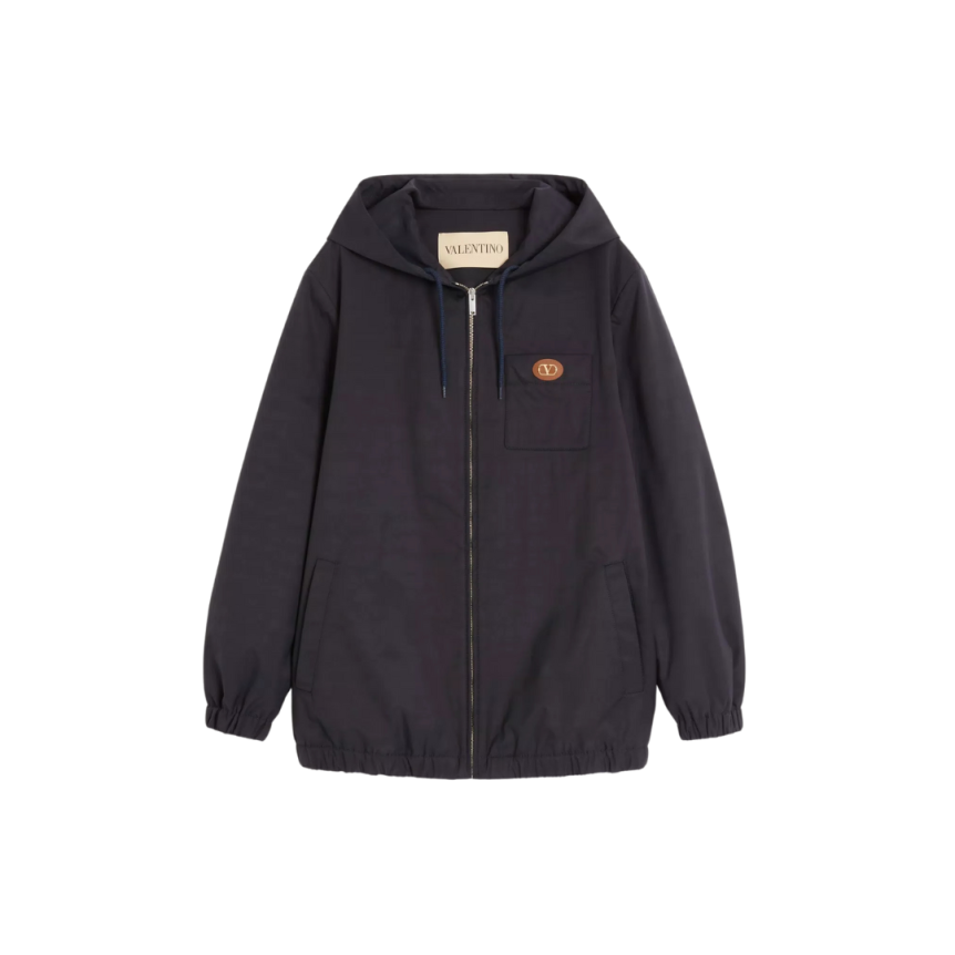 Blouson à capuche VALENTINO nylon noir poche poitrine VLogo