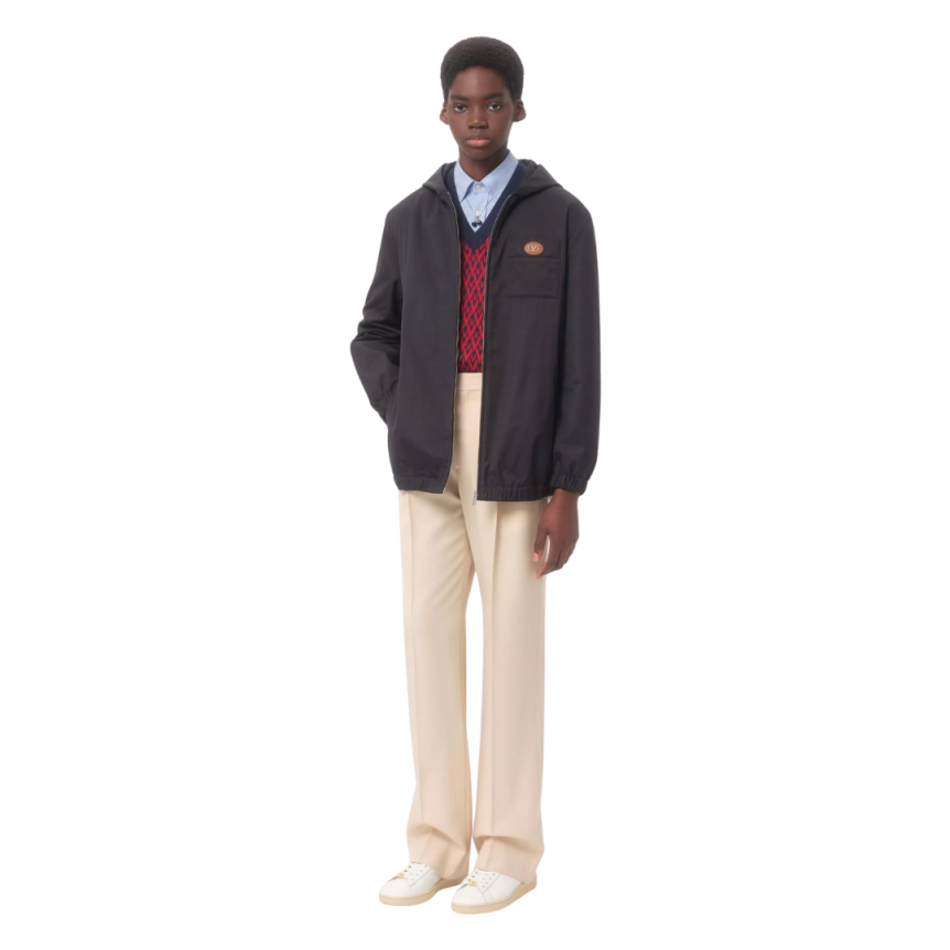 Blouson à capuche VALENTINO nylon noir poche poitrine VLogo