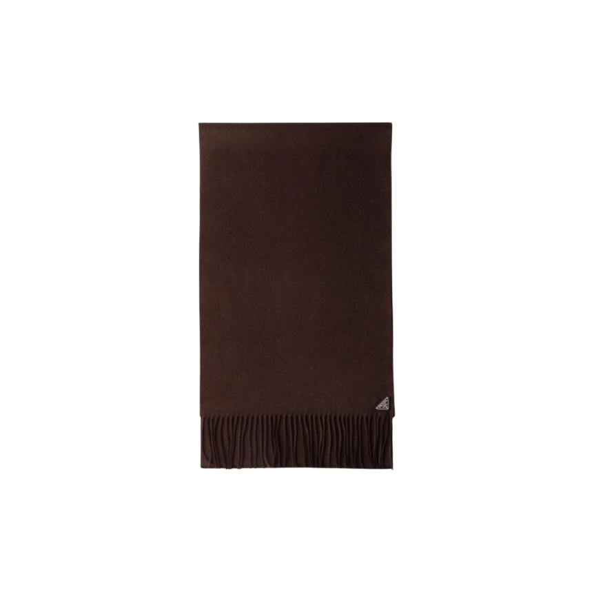 Echarpe PRADA soie cachemire marron chocolat franges