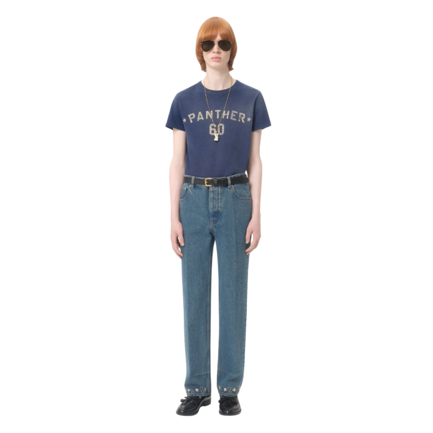 T-shirt col rond VALENTINO coton bleu imprimé panther 60 Chez valentino dos