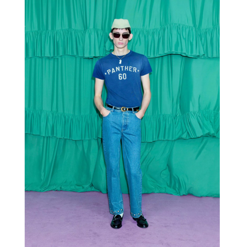 T-shirt col rond VALENTINO coton bleu imprimé panther 60 Chez valentino dos