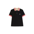 Polo piqué coton noir col blanc rouge écusson VLogo
