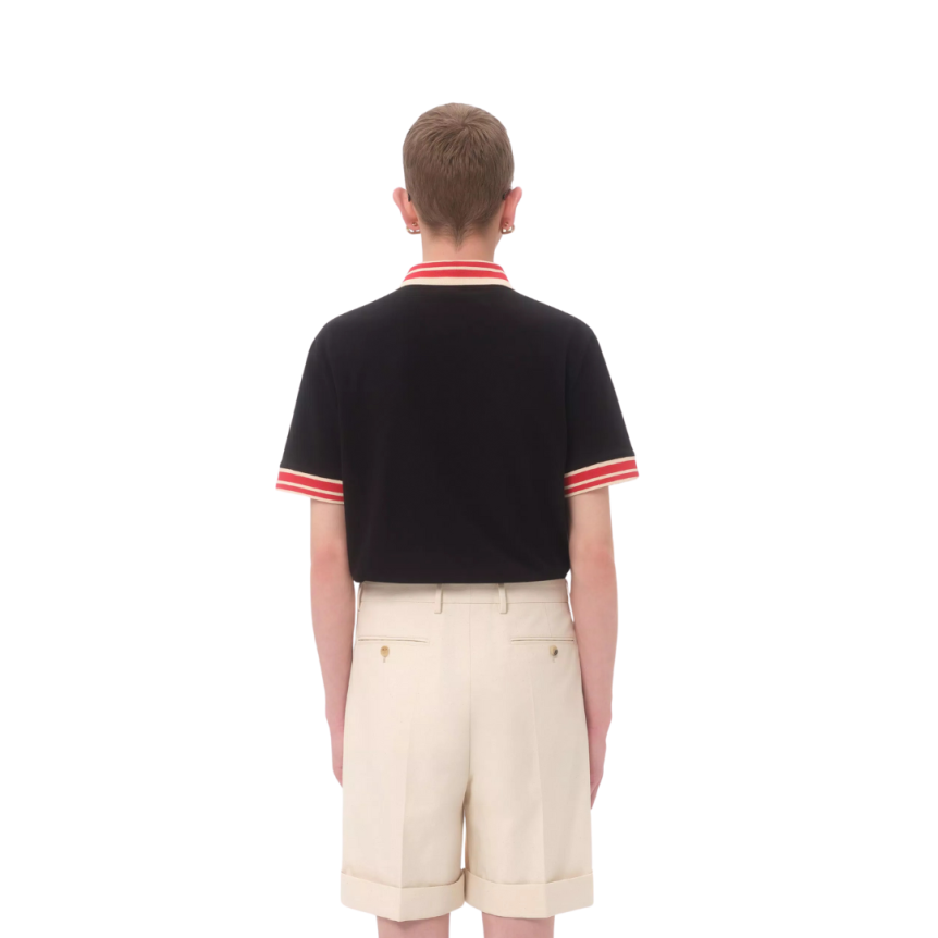 Polo VALENTINO piqué coton noir col blanc rouge écusson VLogo