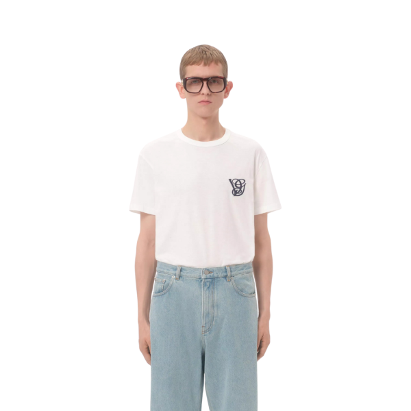 T-shirt col rond VALENTINO coton blanc écusson VG bleu marine