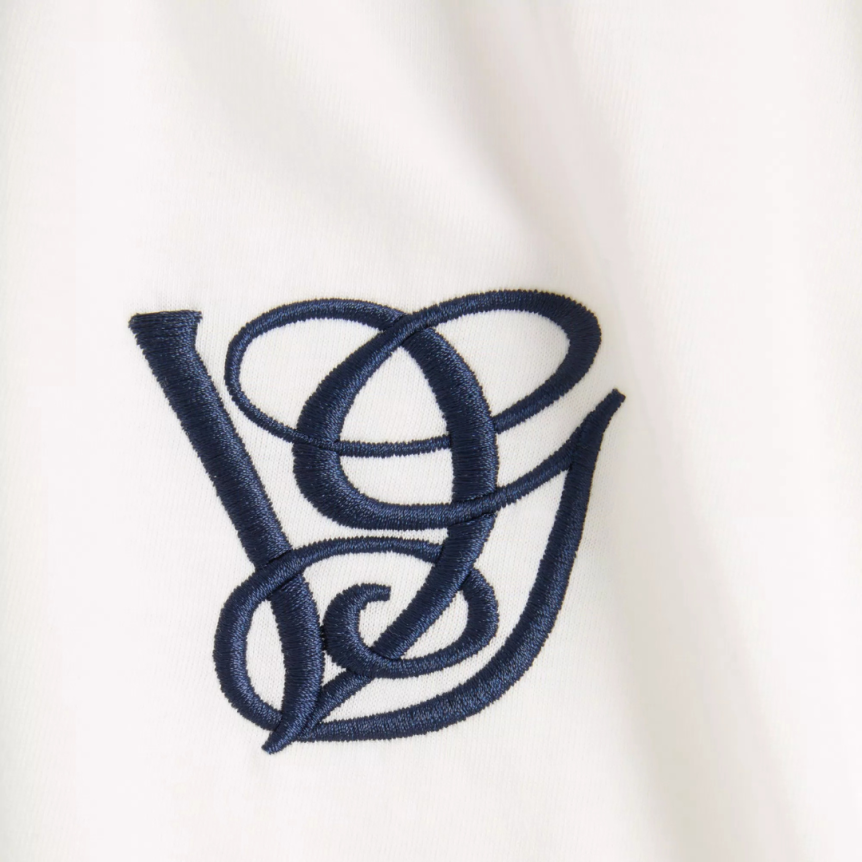 T-shirt col rond VALENTINO coton blanc écusson VG bleu marine