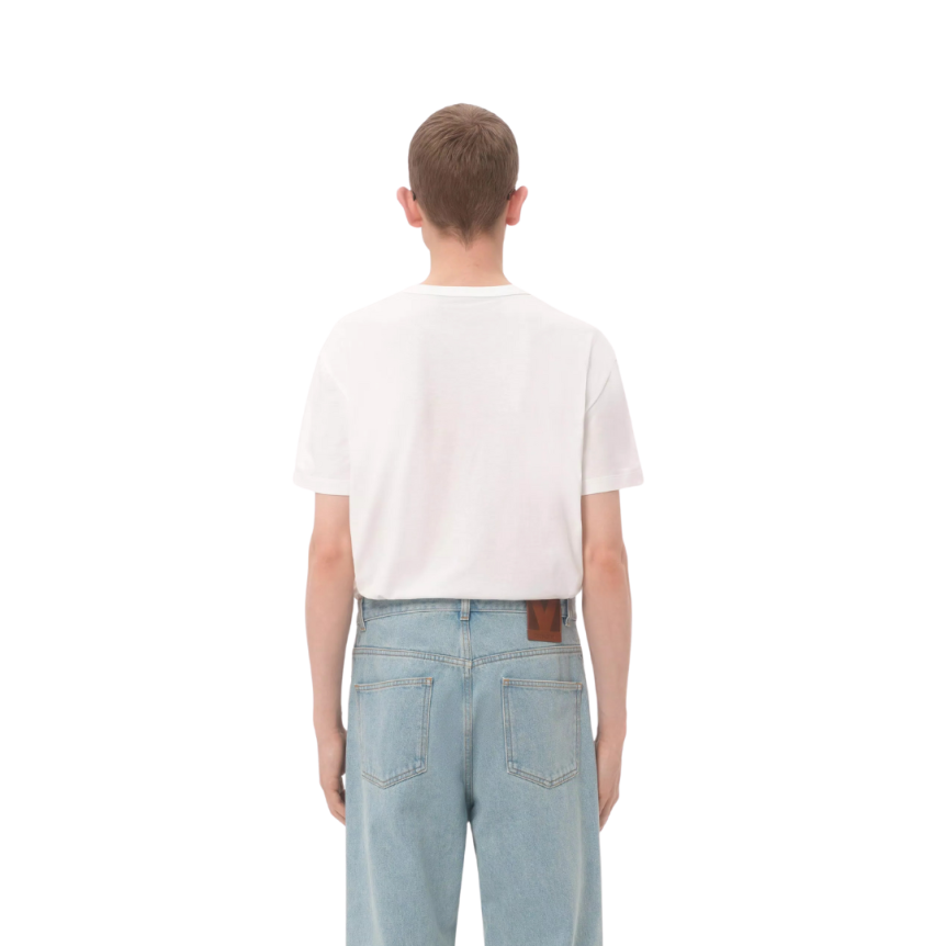 T-shirt col rond VALENTINO coton blanc écusson VG bleu marine