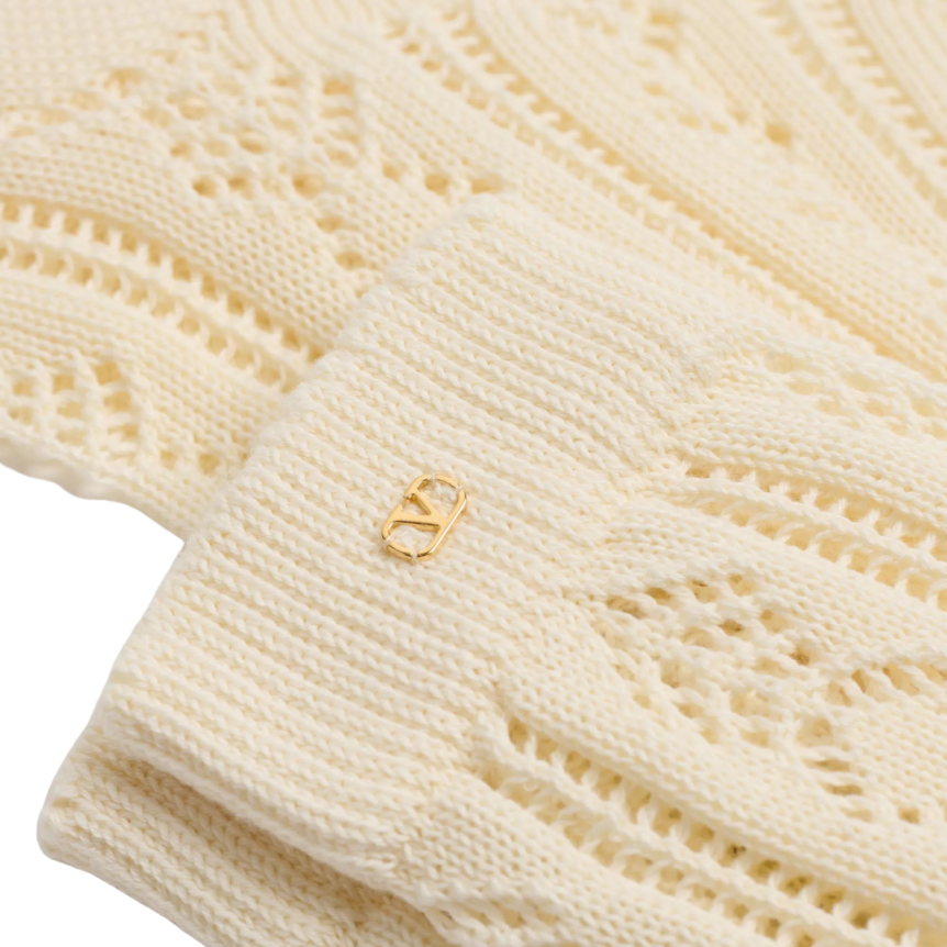 Chaussettes hautes VALENTINO coton perforé écru Vlogo doré