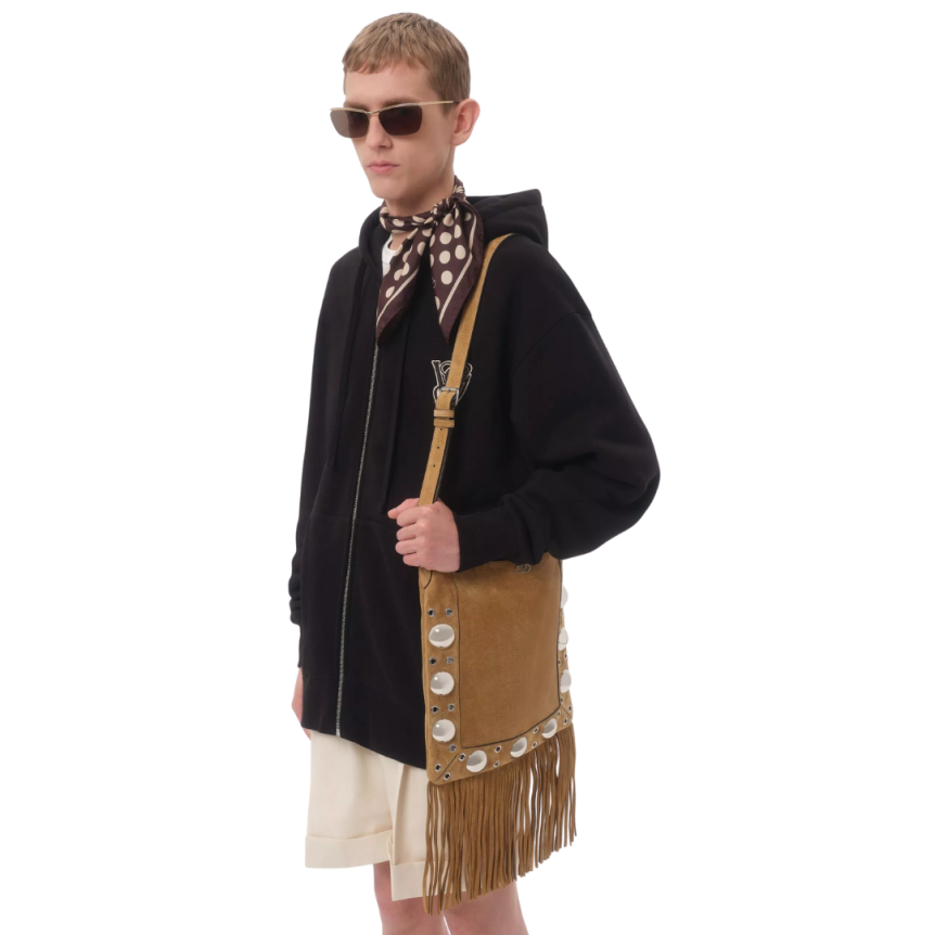 Sweat-shirt zippé à capuche VALENTINO cardigan coton noir broderie VG ecru