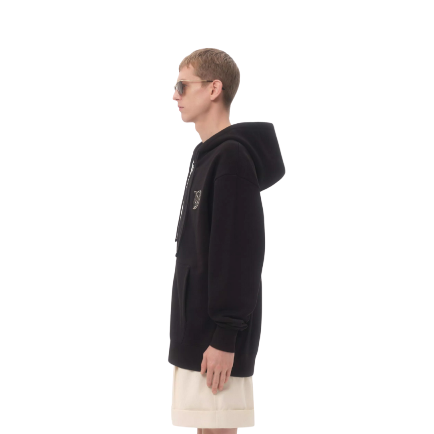 Sweat-shirt zippé à capuche VALENTINO cardigan coton noir broderie VG ecru