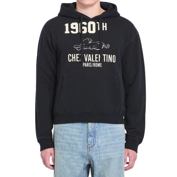 Sweat-shirt à capuche VALENTINO coton mélangé noir imprimé Chez Valentino 1960