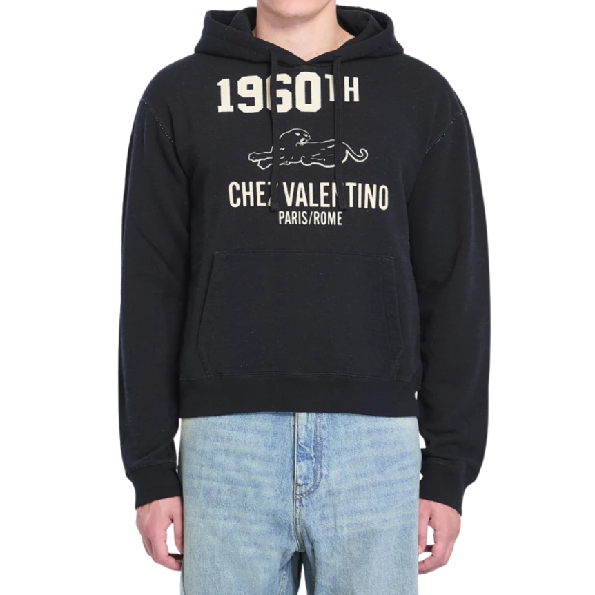 Sweat-shirt à capuche VALENTINO coton mélangé noir imprimé Chez Valentino 1960