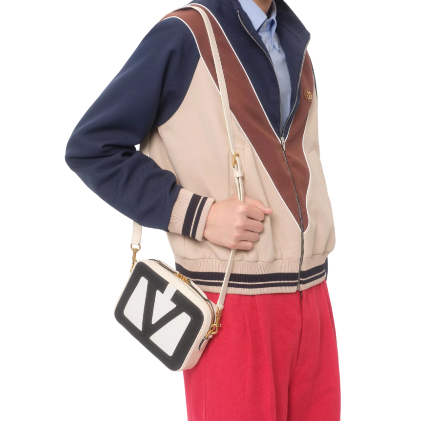 Sweat-shirt zippé VALENTINO Cardigan nylon bleu marine beige marron VLogo