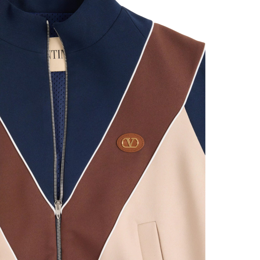 Sweat-shirt zippé VALENTINO Cardigan nylon bleu marine beige marron VLogo