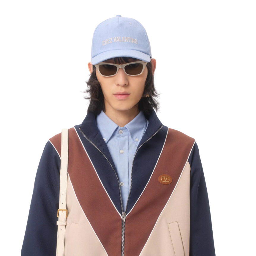 Sweat-shirt zippé VALENTINO Cardigan nylon bleu marine beige marron VLogo