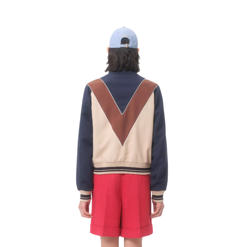 Sweat-shirt zippé VALENTINO Cardigan nylon bleu marine beige marron VLogo