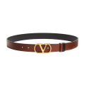 Ceinture réversible cuir veau brillant caramel noir VLogo doré