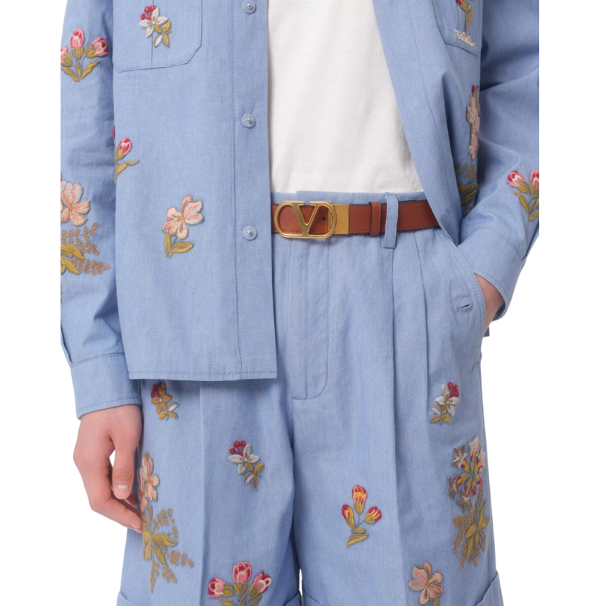 Ceinture réversible VALENTINO cuir veau brillant caramel noir VLogo doré