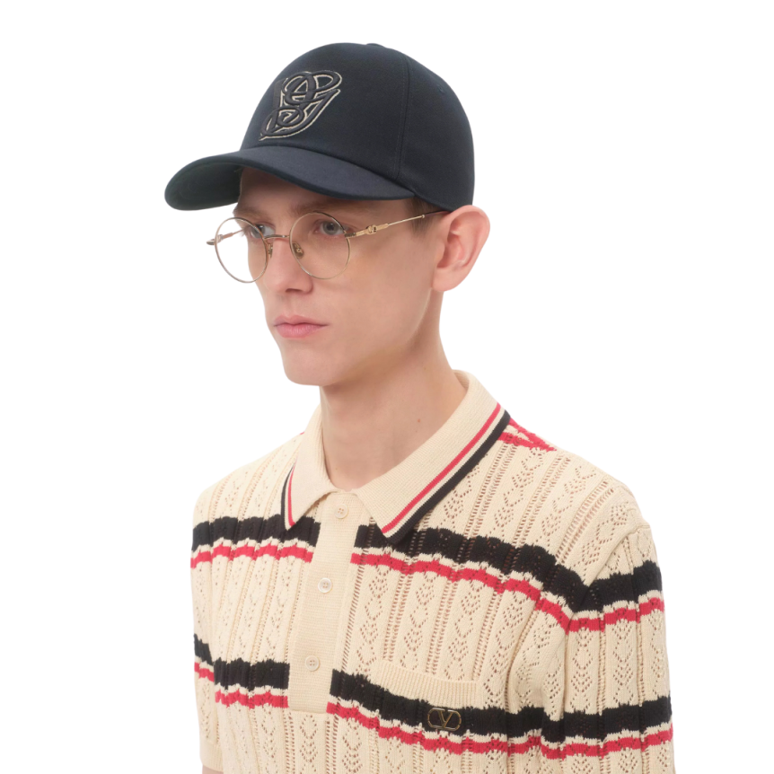 Casquette VALENTINO coton bleu marine broderie VG écru