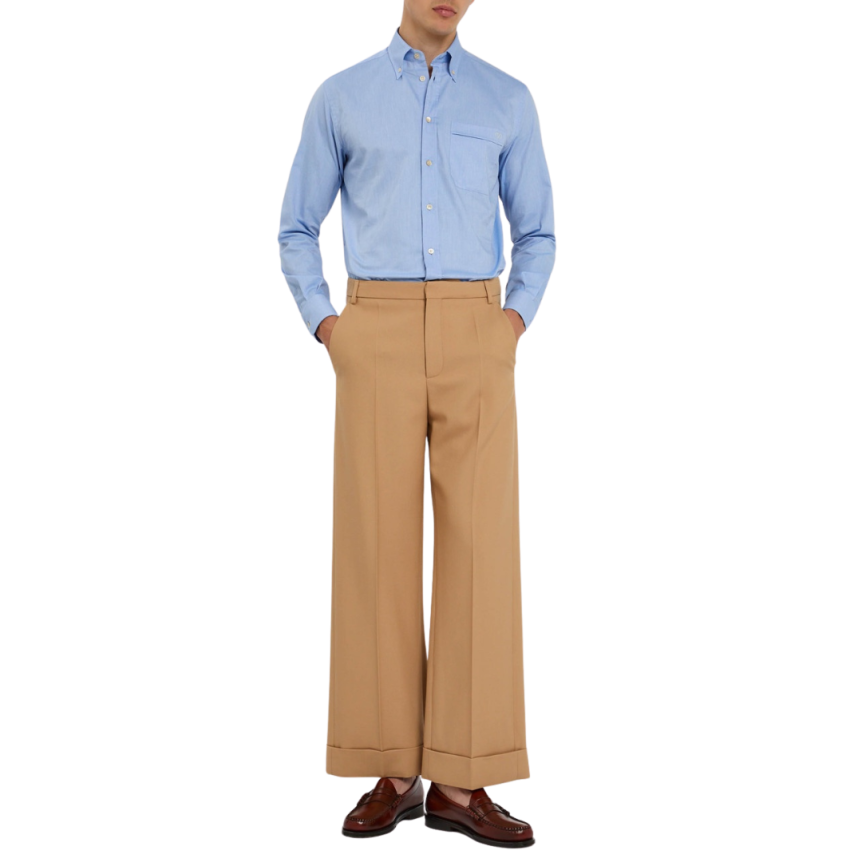 Pantalon droit VALENTINO gabardine laine camel revers bas large