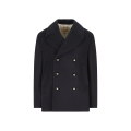 Caban manteau croisé laine vierge bleu marine bouton doré