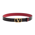 Ceinture réversible cuir veau brillant noir rouge VLogo doré