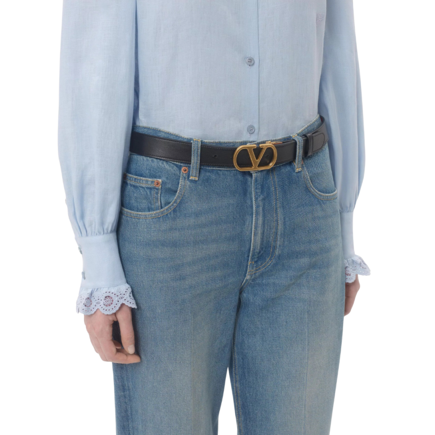 Ceinture réversible VALENTINO cuir veau brillant noir rouge VLogo doré