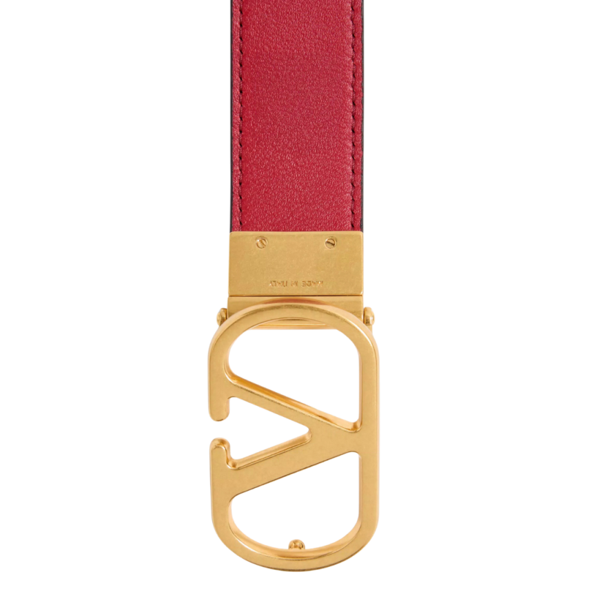 Ceinture réversible VALENTINO cuir veau brillant noir rouge VLogo doré