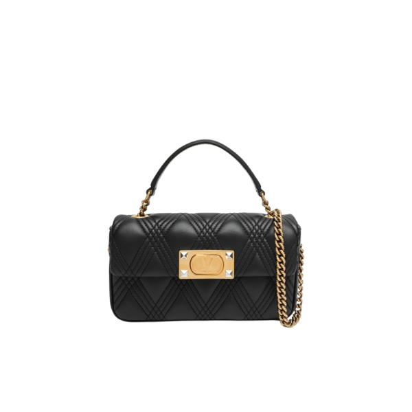 Sac porté épaule VALENTINO cuir matelassé noir Vlogo doré chaine bandoulière