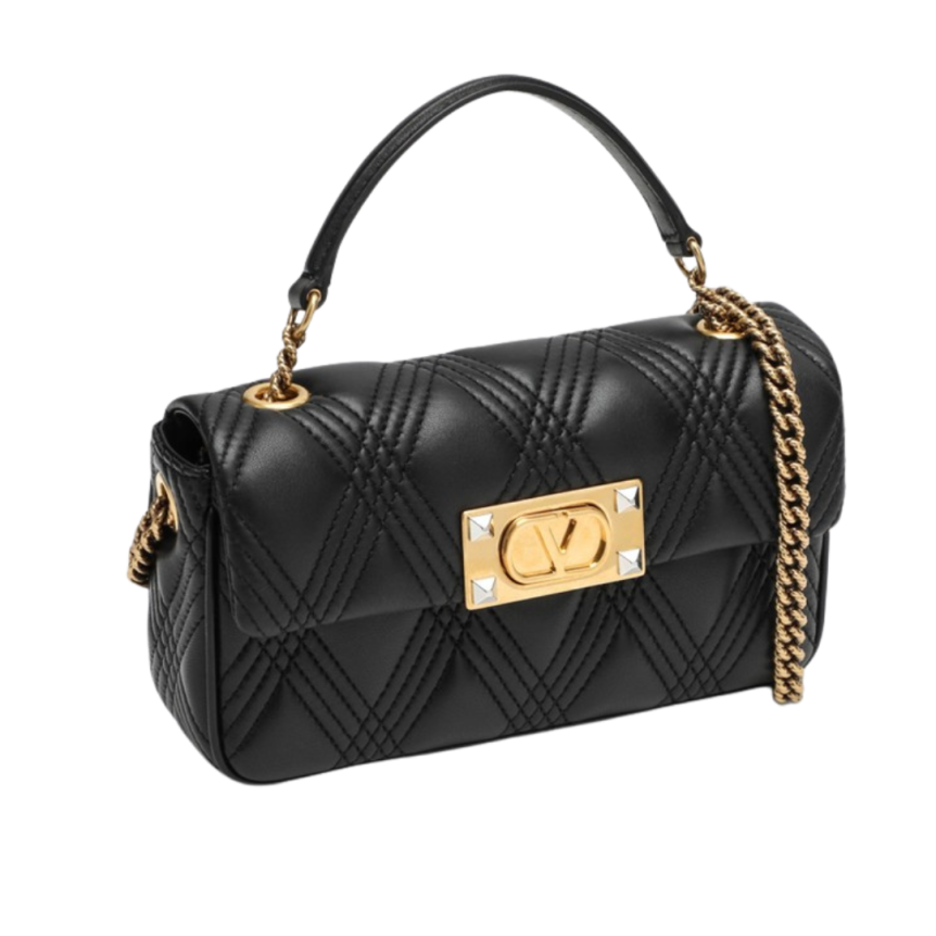 Sac porté épaule VALENTINO cuir matelassé noir Vlogo doré chaine bandoulière