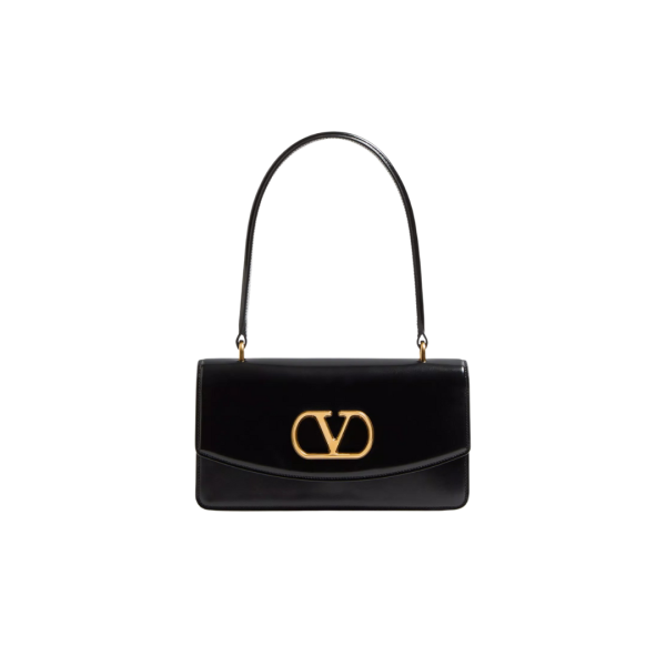 Sac porté épaule VALENTINO Vain cuir veau brillant noir Vlogo doré