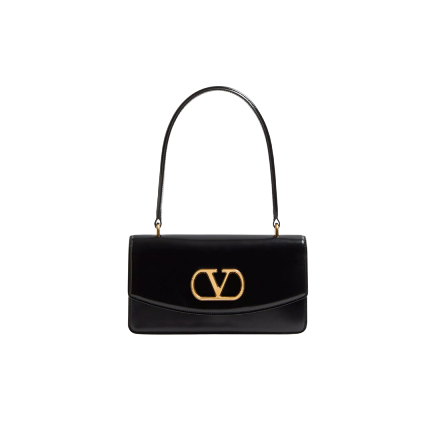 Sac porté épaule VALENTINO Vain cuir veau brillant noir Vlogo doré