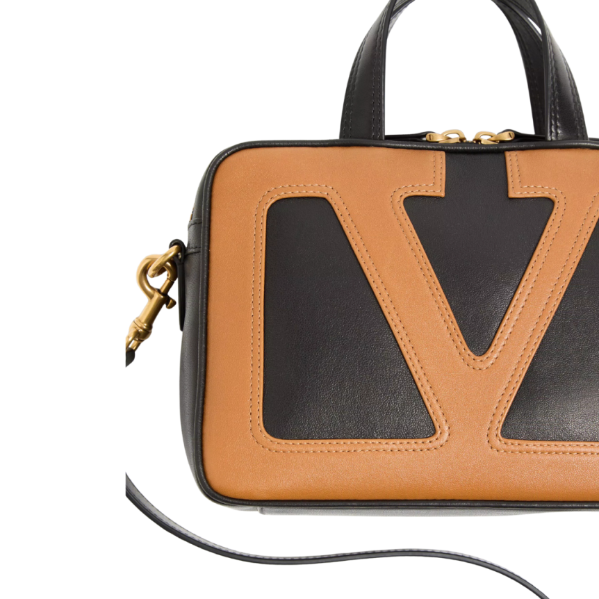 Sac à main VALENTINO Viva Superstar cuir nappa noir Vlogo camel