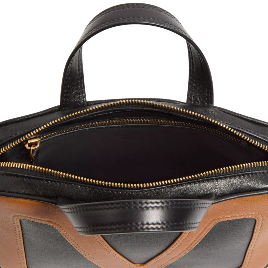 Sac à main VALENTINO Viva Superstar cuir nappa noir Vlogo camel