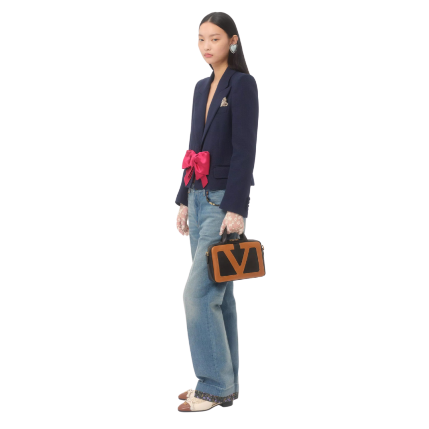 Sac à main VALENTINO Viva Superstar cuir nappa noir Vlogo camel