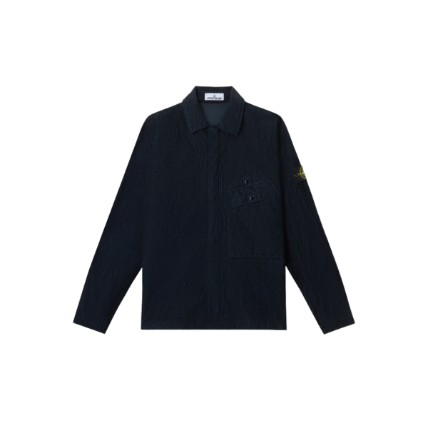 Surchemise zippée STONE ISLAND velours côtelé coton nylon bleu marine poche poitrine