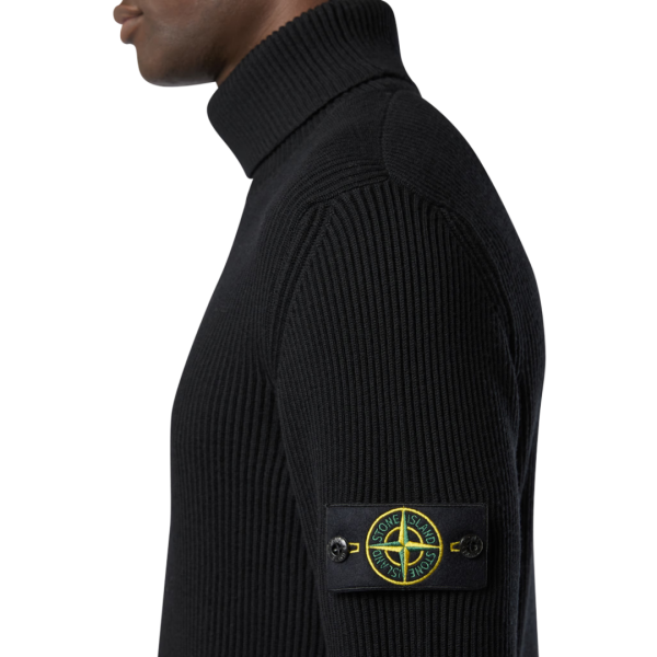 Pull col roulé STONE ISLAND laine côtelée noire