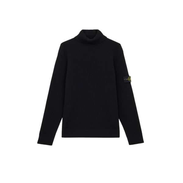 Pull col roulé STONE ISLAND laine côtelée noire