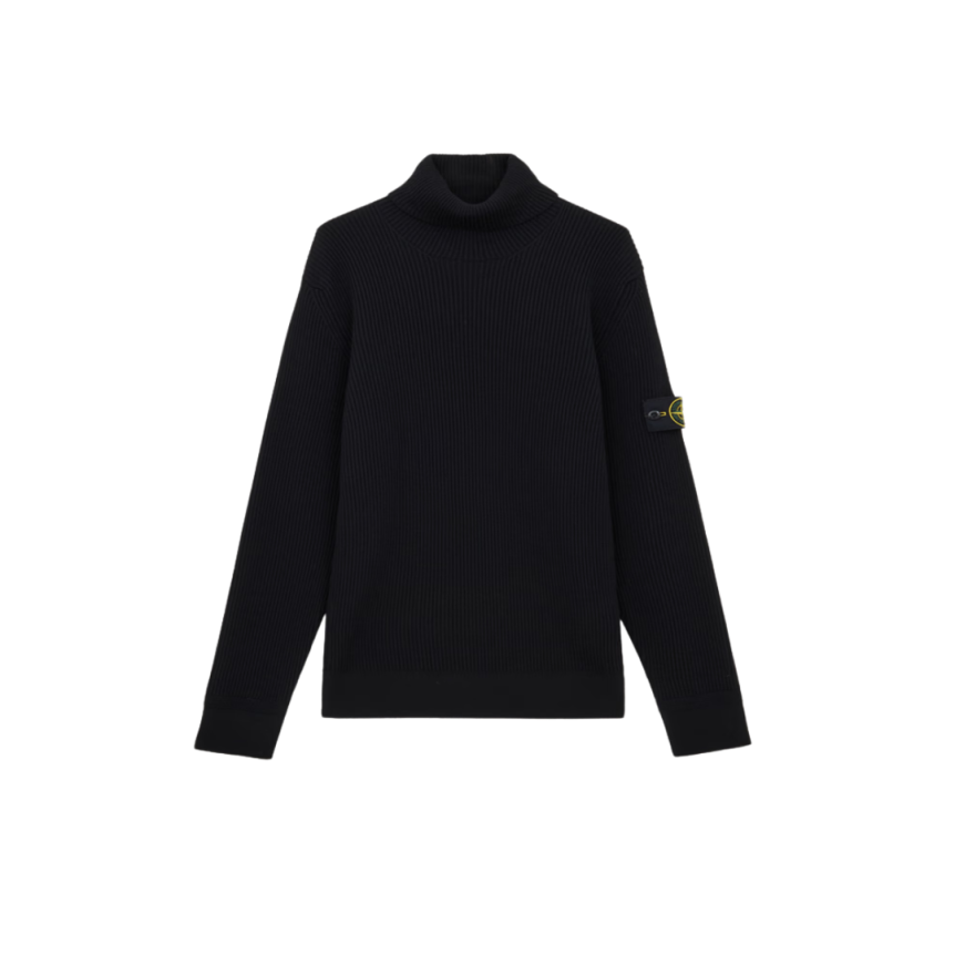 Pull col roulé STONE ISLAND laine côtelée noire