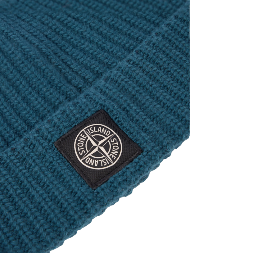 Bonnet STONE ISLAND laine vierge vert foncé revers écusson Compass