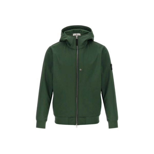 Veste à capuche STONE ISLAND coupe vent vert sapin Softshell bouton pression
