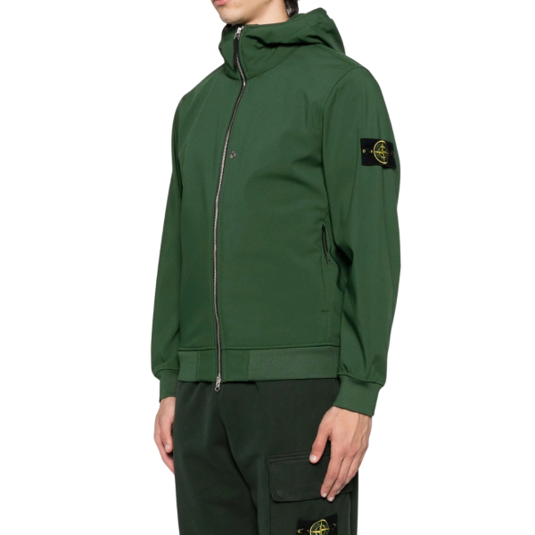 Veste à capuche STONE ISLAND coupe vent vert sapin Softshell bouton pression