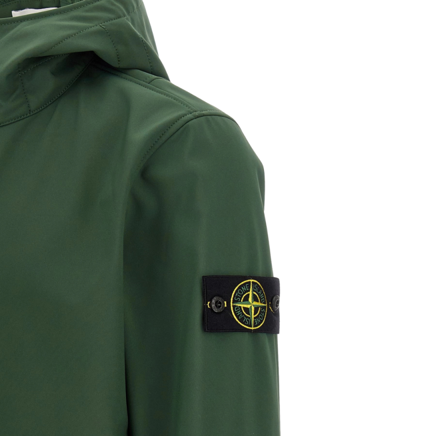 Veste à capuche STONE ISLAND coupe vent vert sapin Softshell bouton pression